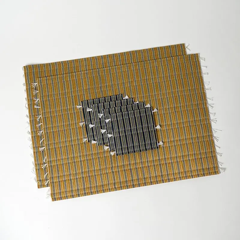 Blue Coaster Set & Yellow Place Mat Combo – Tatami-Style Table Accessories By Tatamiya Tatsuzo 1