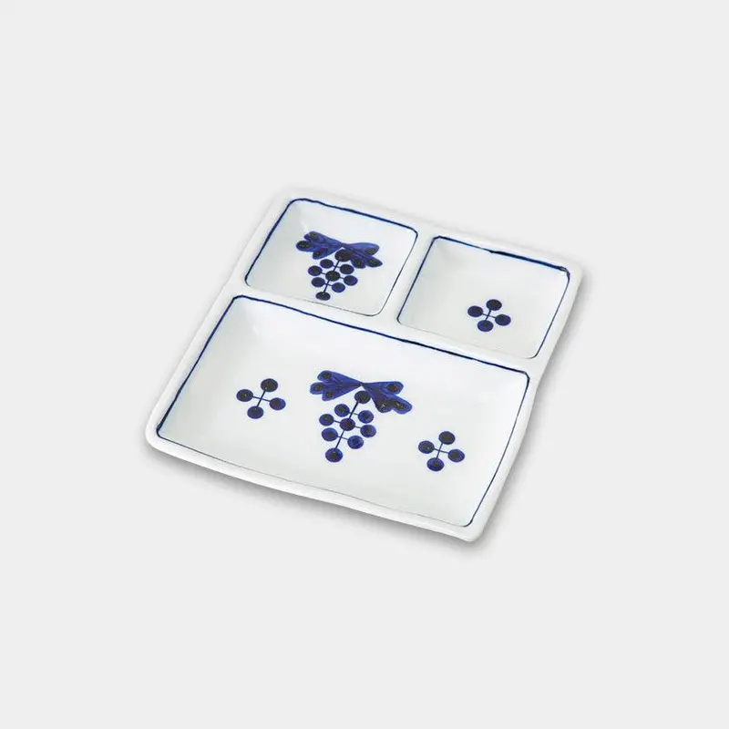 Blue Divided Fruit Dish – Compact Multi-Compartment Platter | Hasami Ware 1