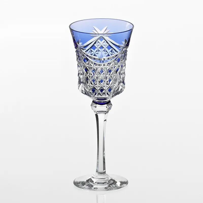 Blue Drape & Tetragonal Basket Weave Wine Glass – Kagami Crystal Art 1