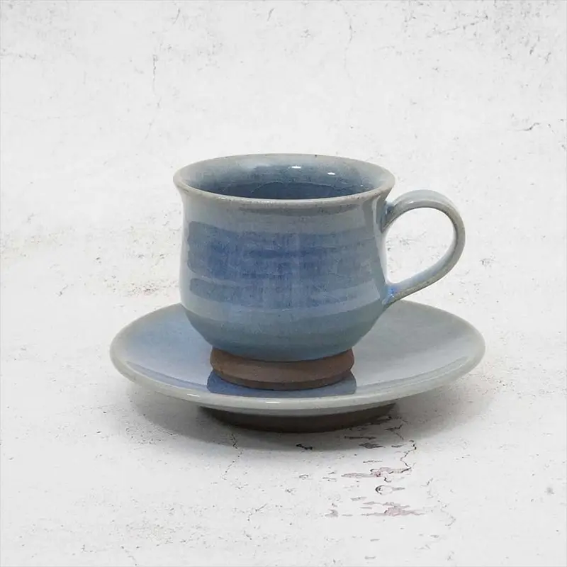 Blue-Glazed Coffee Cup And Saucer Pair | Yoshimi Gama | Otani Ware 1