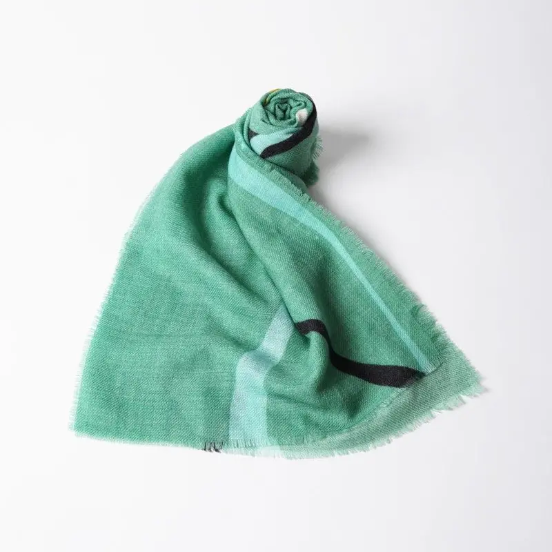 Blue-Green Streamline Silk Scarf – Handcrafted Kyo Yuzen By Nogiguchi Kihei 1