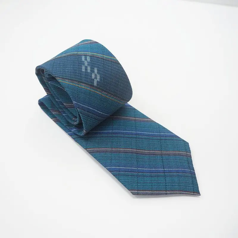 Blue 'Ino' Silk Tie | Elegant Yaeyama Minsah Textile | Azamiya 1