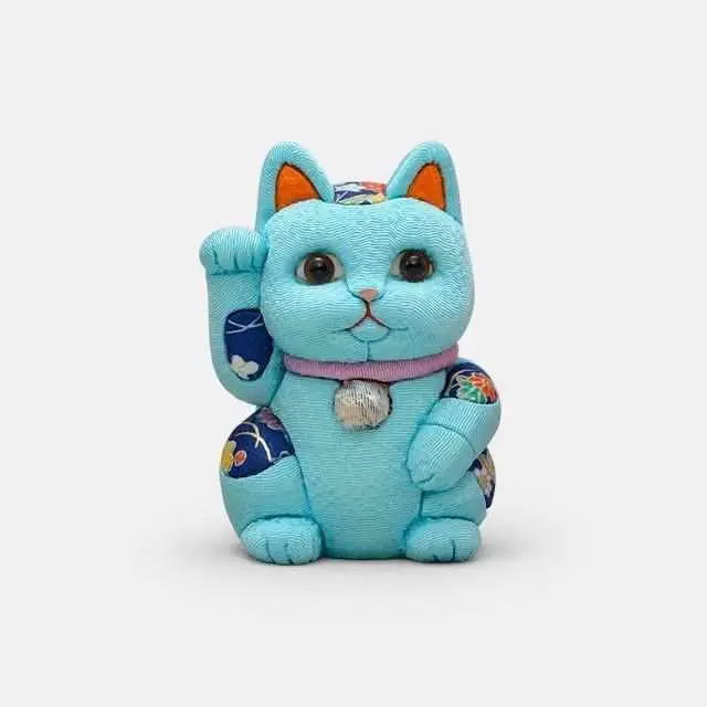 Blue Maneki Neko Lucky Cat – Feng Shui Statue Representing Calmness And Discipline By Edō Art Dolls 1
