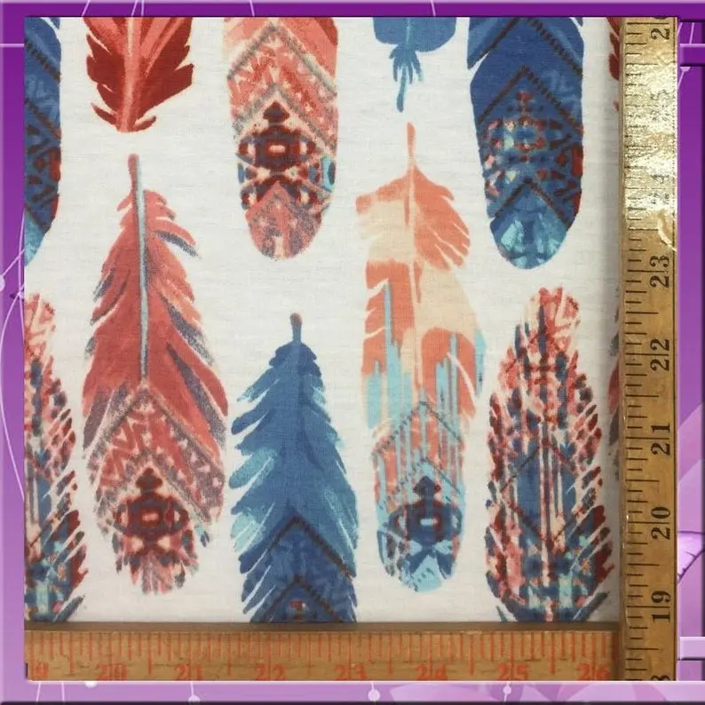 Blush Denim-Rayon Stretch Fabric With Feather Motif – 58" Wide, Wedding & Craft Use 1