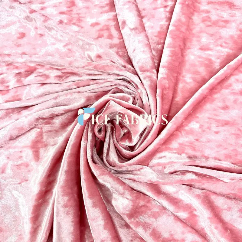 Blush Pink Stretch Crushed Velvet Fabric | Soft Textured Knit 1