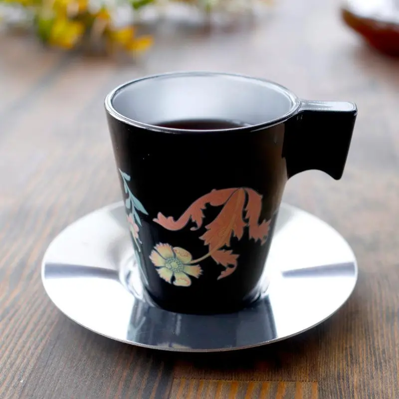 Botanical Black Cup And Saucer Set – Artisan Ceramic By Marumo Takagi | Limited Edition Design 1