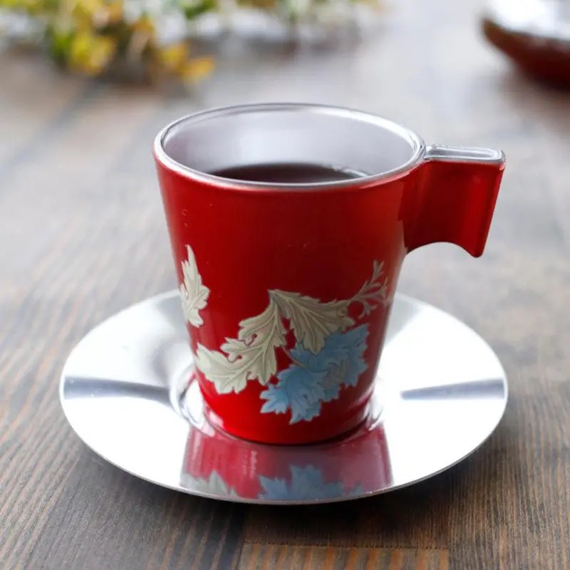 Botanical Red Cup And Saucer Set – Artisan Ceramic By Marumo Takagi | Limited Edition Design 1