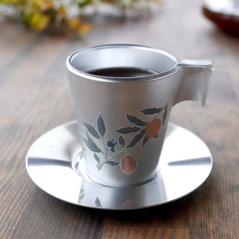 Botanical Silver Cup And Saucer Set – Artisan Ceramic By Marumo Takagi | Limited Edition Design 1
