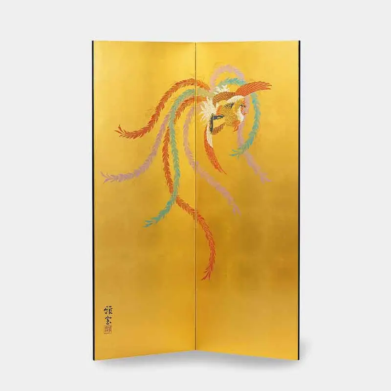 Brass-Leaf Gold Folding Screen – Phoenix Motif | Premium Kumiko & Gilding Craft 1