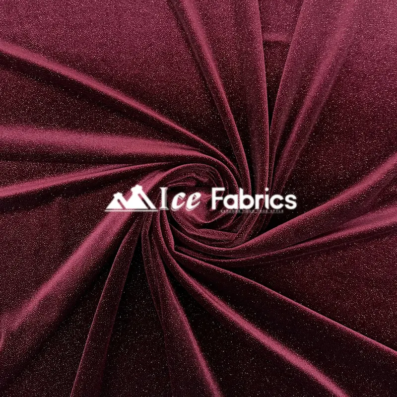 Burgundy Glitter Stretch Velvet Fabric With Spandex – Shimmering Velvetglow Design 1