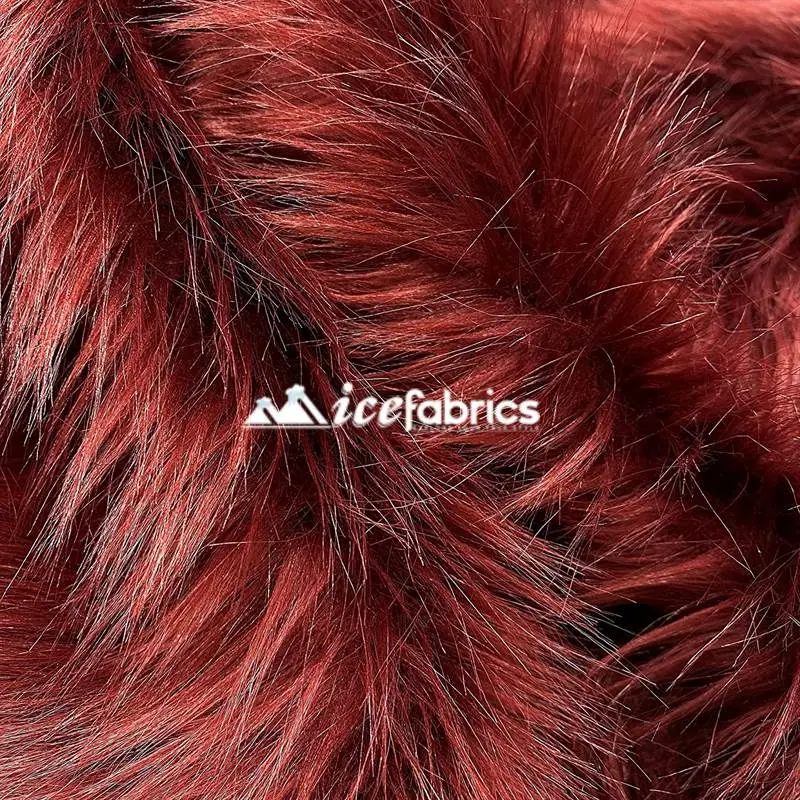Burgundy Luxeshag Faux Fur Upholstery Fabric – Deep Shaggy Texture 1