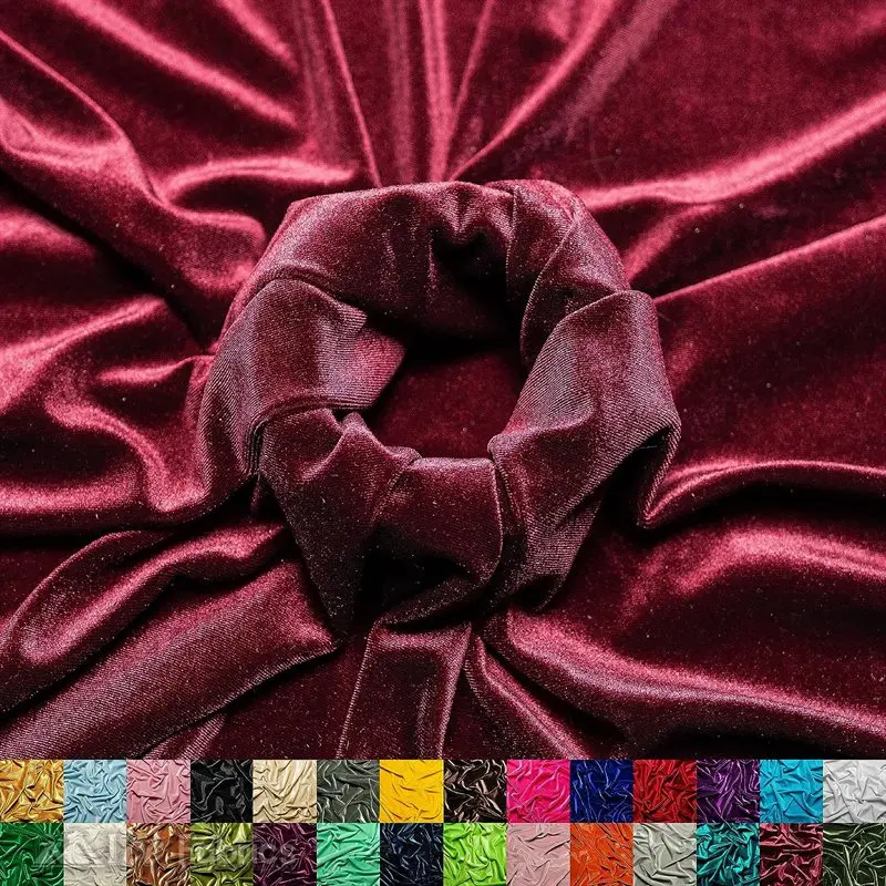 Burgundy Stretch Velvet Upholstery Cloth – Deep Red, Luxe & Supple 1