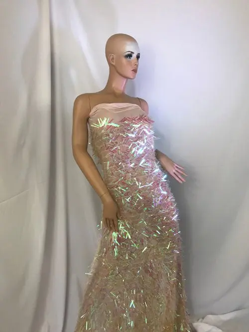 Candy Pink Holographic Spike Sequin Mesh – 51" Wide Stretch Fabric Yardage 1