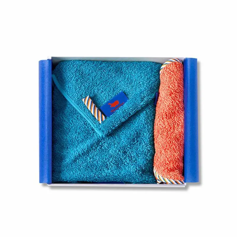Caribbean Blue Loop Towel + Orange Bib – Sustainable Baby Gift Set 1