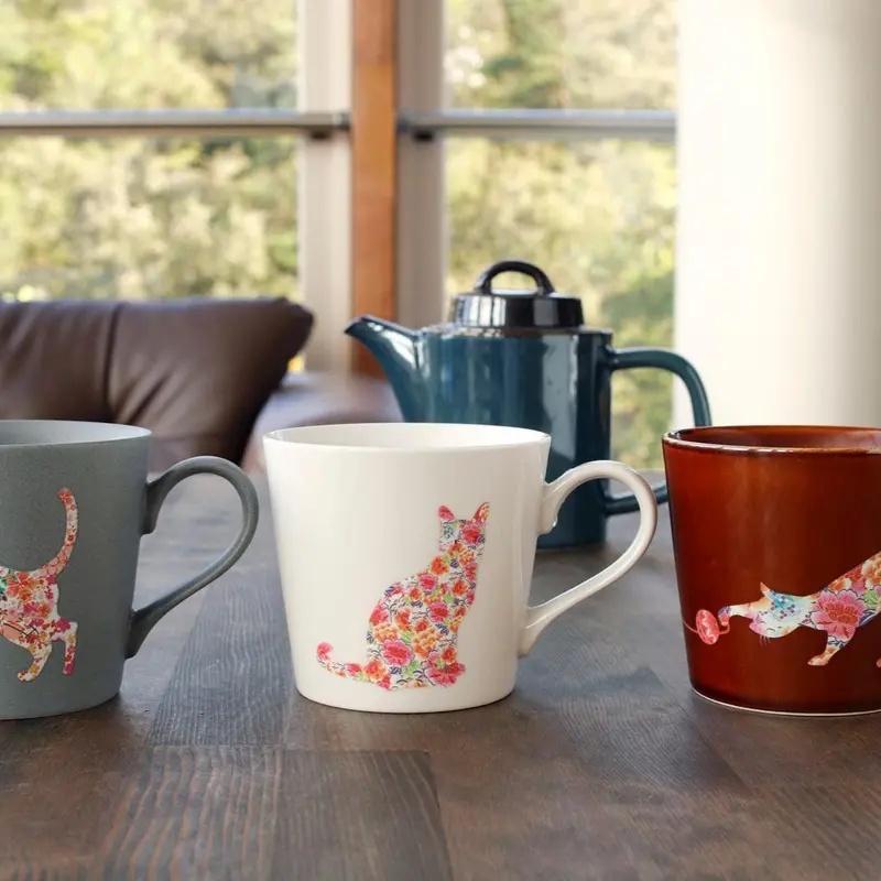 Cat-Print Color-Changing Mug Set (3-Piece) | Mino Ware Ceramic Drinkware | Marumo Takagi 1