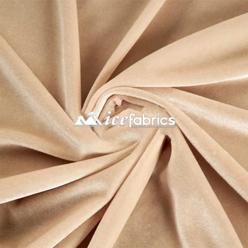 Champagne 4-Way Stretch Velvet Fabric Sold By The Yard 1