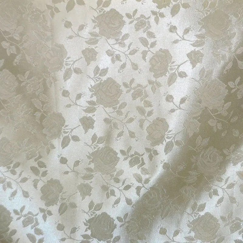 Champagne Floral Brocade Jacquard Satin Fabric 1