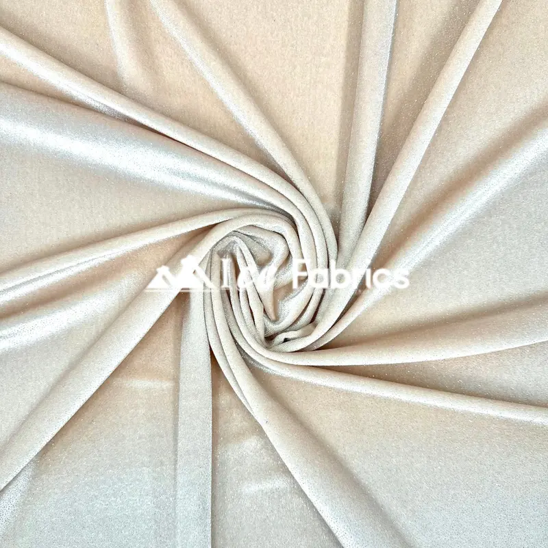 Champagne Glitter Stretch Velvet Fabric With Spandex – Luxe Velvetglow Collection 1