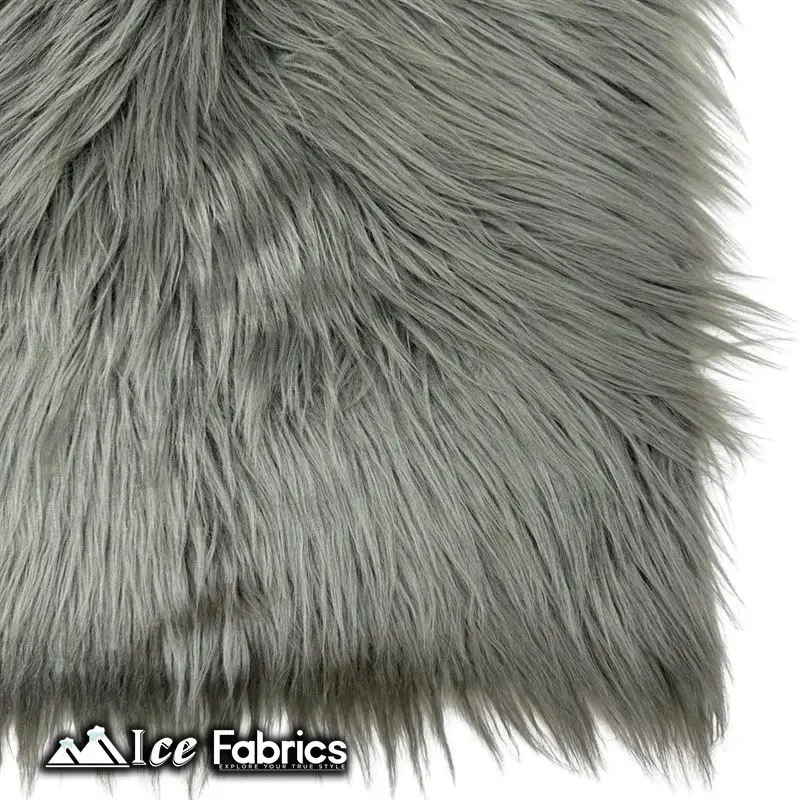 Charcoal Gray Shaggy Faux Fur – Icefabrics Square Long-Pile Fabric 1