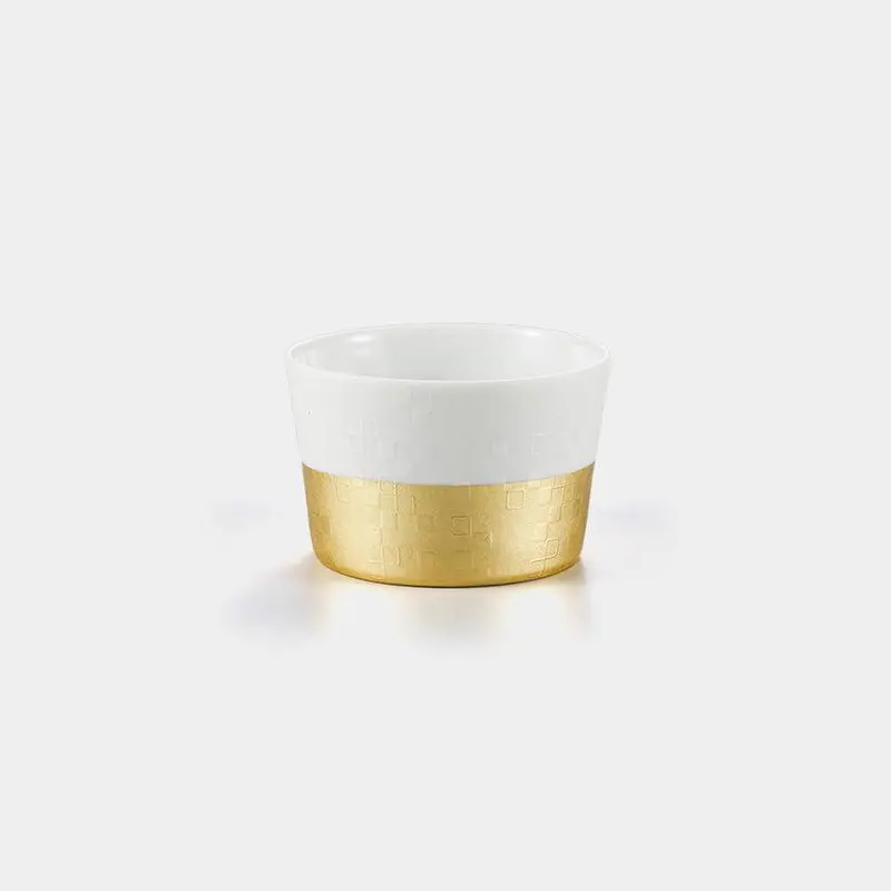 Checkerboard Komon Foil Bowl – Contemporary Gold Leaf Ceramic Tableware 1