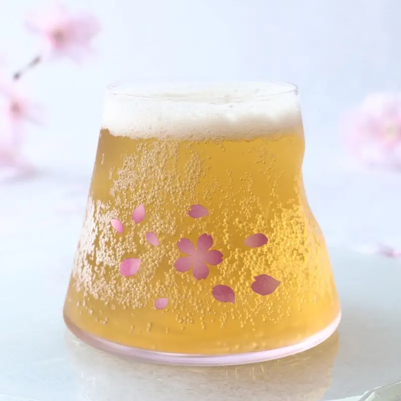 Cherry Blossom And Mt. Fuji Pink Glass Tumbler – Marumo Takagi 1