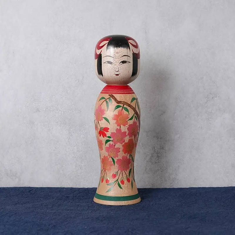 Cherry Blossom–Patterned Makie-Finished Kokeshi Doll | Tsuchiyu Traditional Craft By Akihiro Konno 1