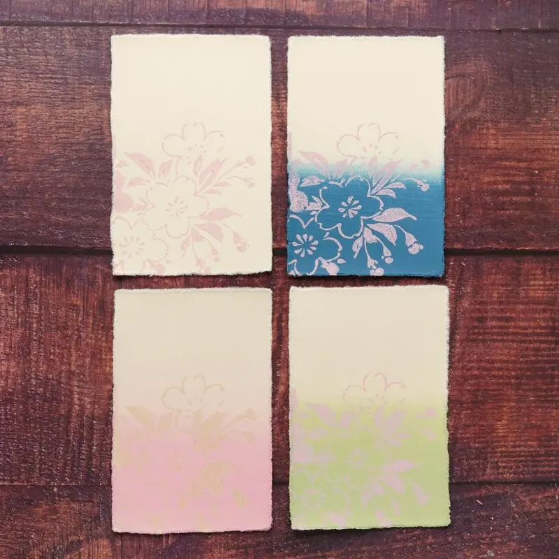 Cherry Blossom Postcard Set – Assorted Colors (White, Blue, Pink, Green) | Karagen X Karakami 1