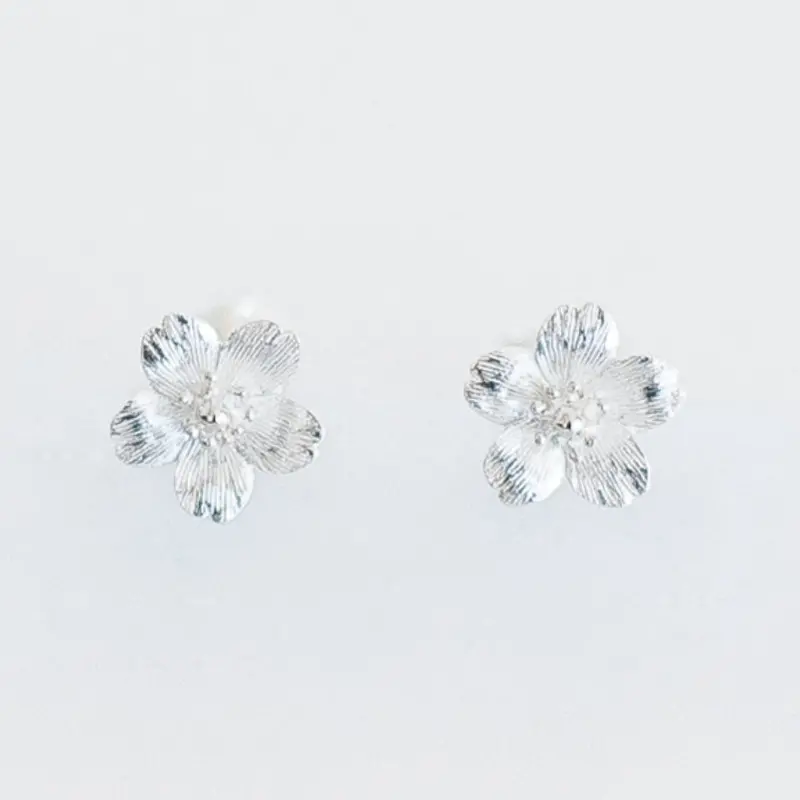 Cherry Blossom Stud Earrings In Sterling Silver | Checos 1