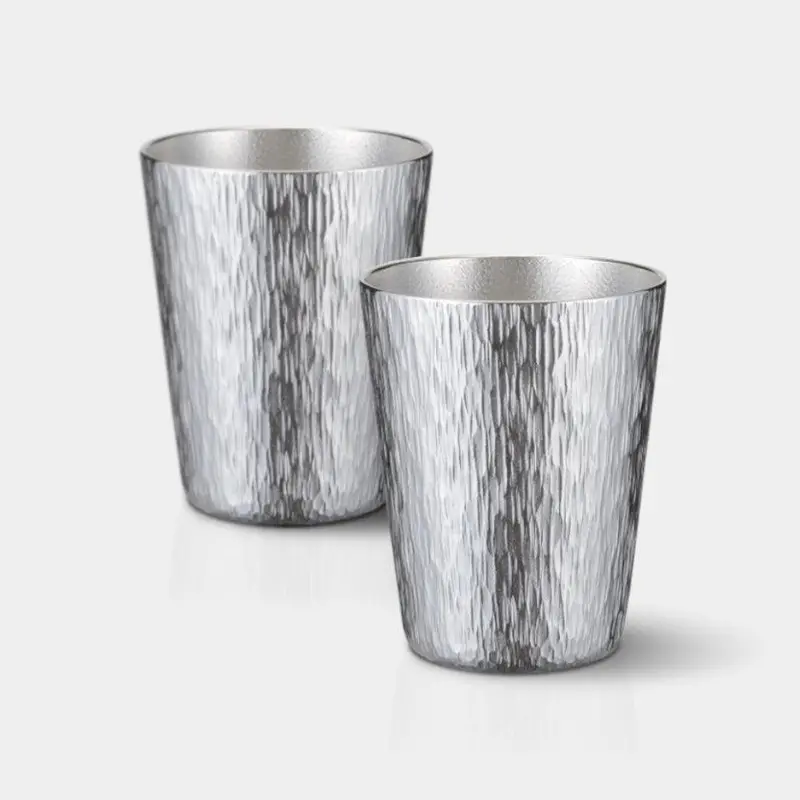 Chihaya Medium Pewter Tumbler Pair – Stylish Osaka Naniwa Two-Piece Set 1