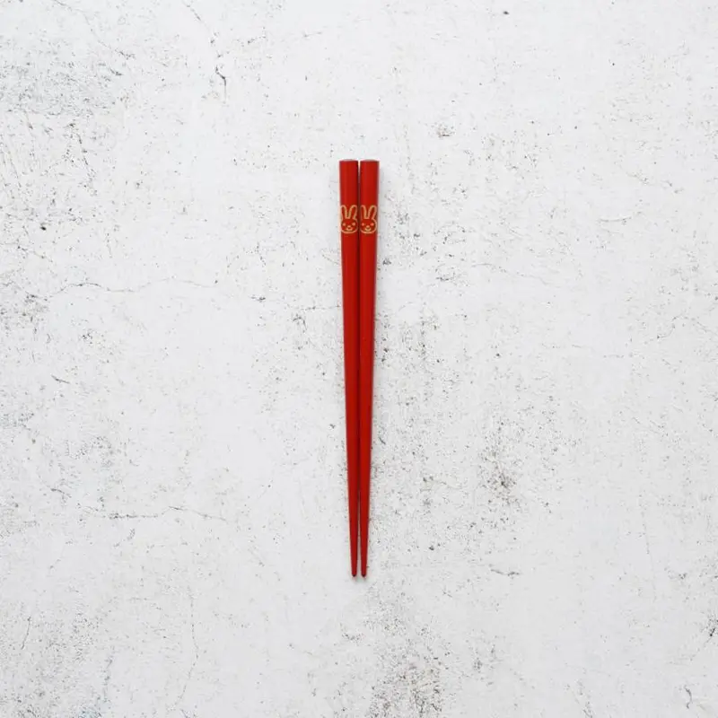 Children’S Zodiac Chopsticks – Red Rabbit Motif | Premium Wajima Lacquer Crafted By Hashimoto Kousaku Sikki 1