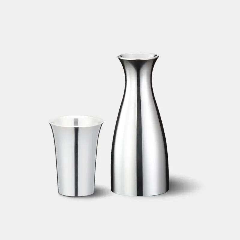 Chilled Sake Set: Elegant Bottle + One Cup | Osaka Naniwa Pewter Collection 1