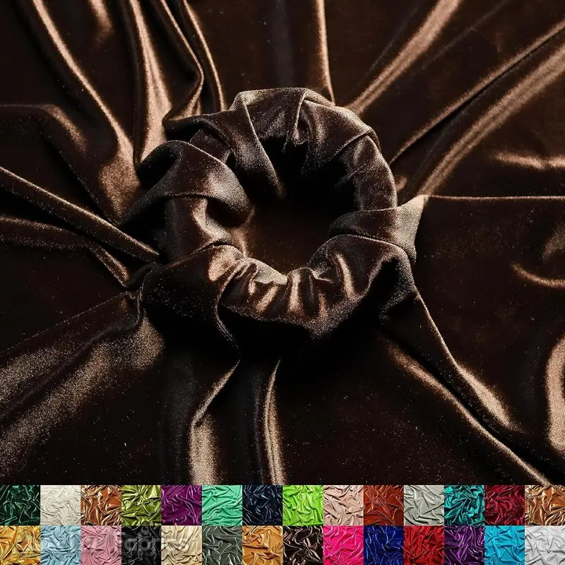 Chocolate Stretch Velvet Upholstery Fabric – Soft, Plush, 4-Way Stretch Polyester 1