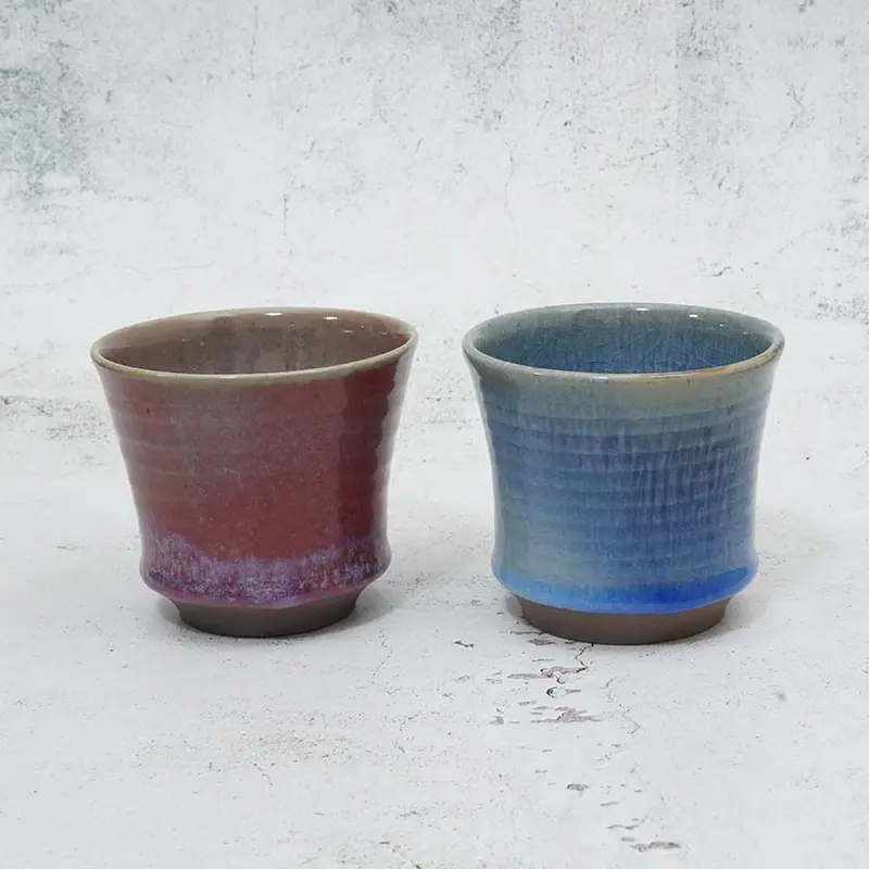 Cinnabar And Blue Glazed Coffee Cup & Saucer Set | Yoshimi Gama • Otani Ware 1