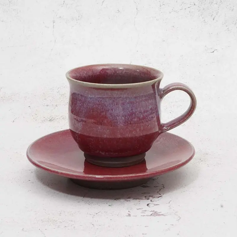 Cinnabar-Finished Coffee Cup And Saucer Set | Yoshimi Gama | Otani Ware 1