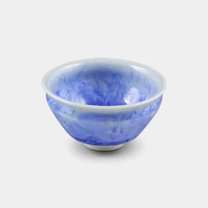 Classic Blue Flower Crystal Guinomi Sake Cup – Handmade Kyoto Kiyomizu Ware By Touan 1