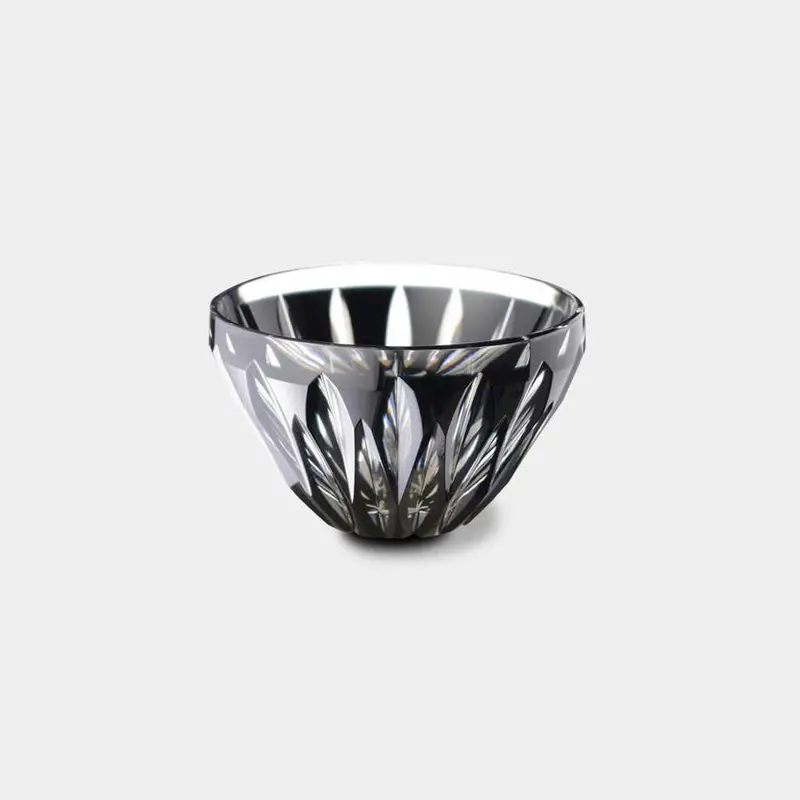 Classic Satsuma Cut Glass Sakura-Jima Sake Cup With Matte Black Finish, Paulownia Case 1