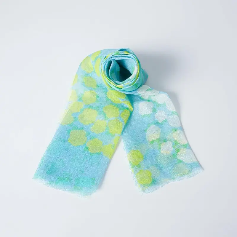 Compact Linen Flower Circle Stole (160 × 35 Cm) In Navy – Kyoto Yuzen Technique By Nogiguchi Kihei 1
