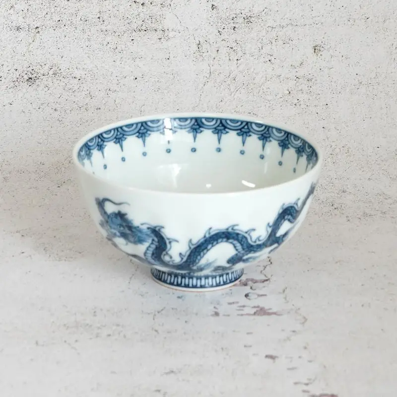 Compact Mikawachi Ware Rice Bowl – Dragon Relief In Traditional Style 1