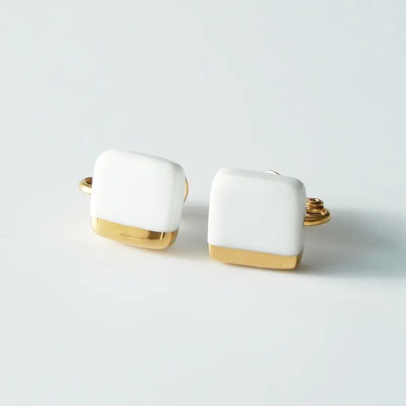 Contemporary White Porcelain Square Drop Earrings | Imari-Arita Tradition | 6.Kiln 1