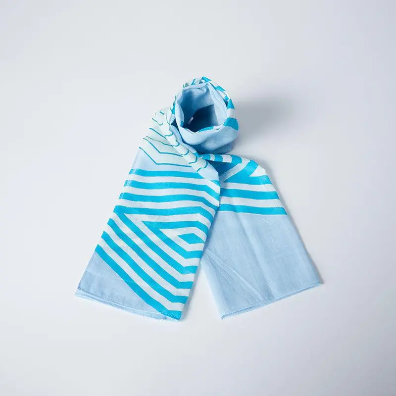 Cotton Iri-Kobishi Motif Stole In Cobalt Blue – Kyoto Yuzen Dyed Silk-Cotton Blend By Nogiguchi Kihei 1