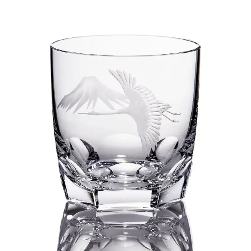 Crane & Fuji Whiskey Glasses – Gravure Sculpture Design, Clear Crystal By Kagami 1