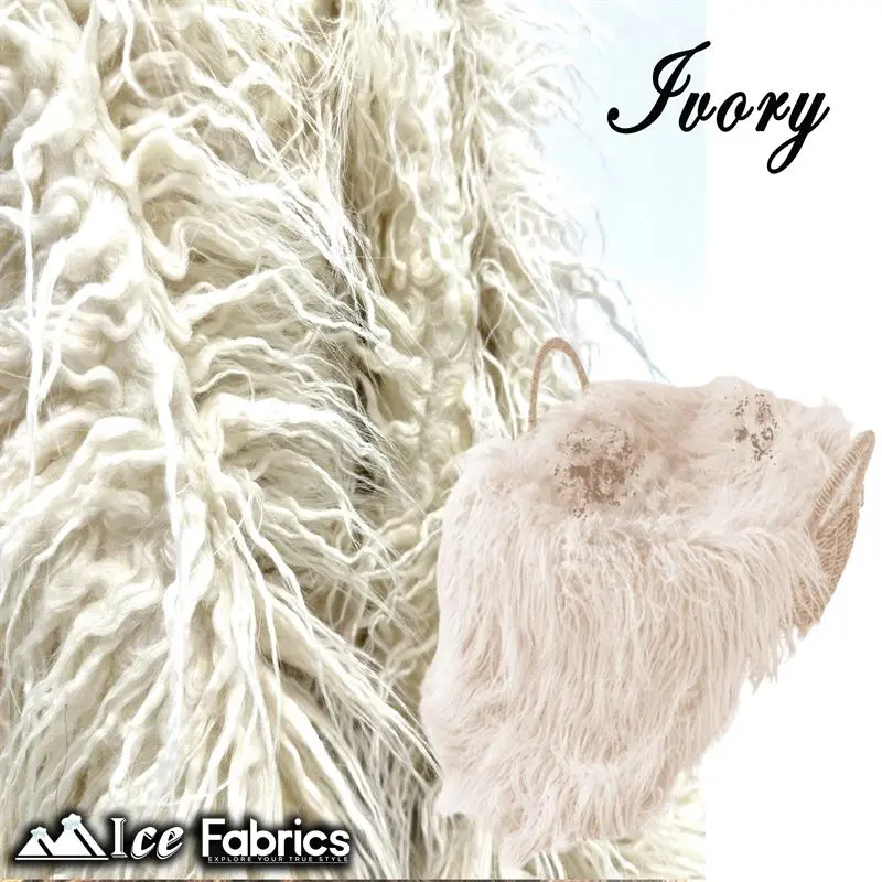 Creamy Ivory Mongolian Faux Fur Fabric – Yeti Luxe Subtle Sheen 1