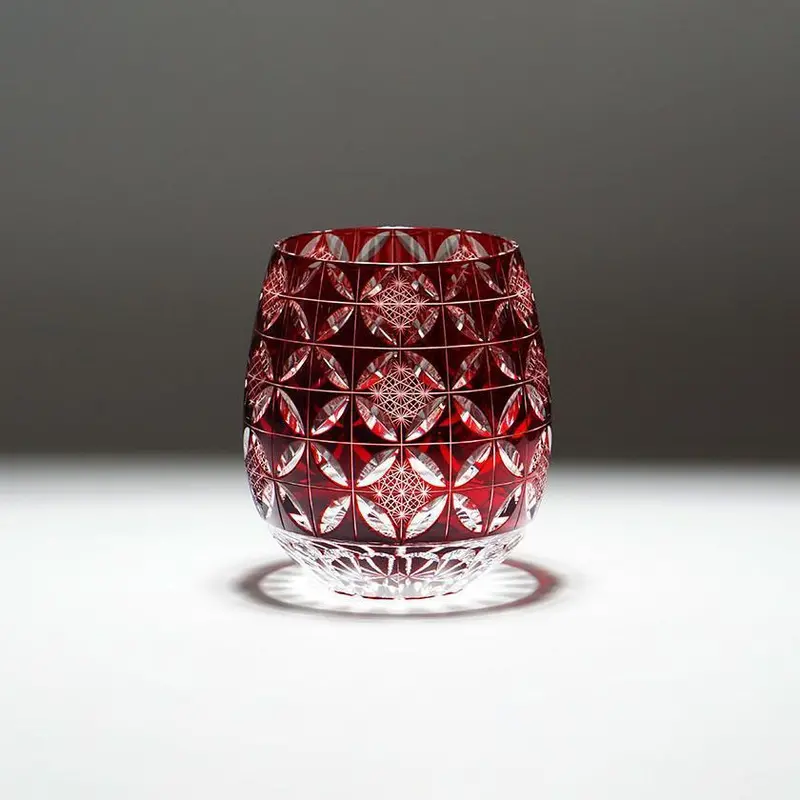 Crimson Red Kiku Shippo Kiriko Glass Decorative Piece 1