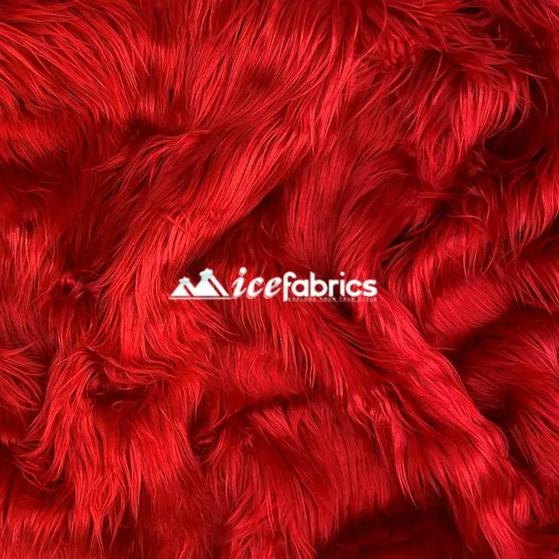 Crimson Red Luxeshag Faux Fur With Thick Mohair-Like Pile 1