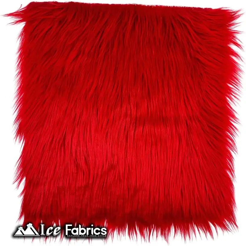 Crimson Red Shaggy Faux Fur Fabric – Icefabrics Square Plush Design 1