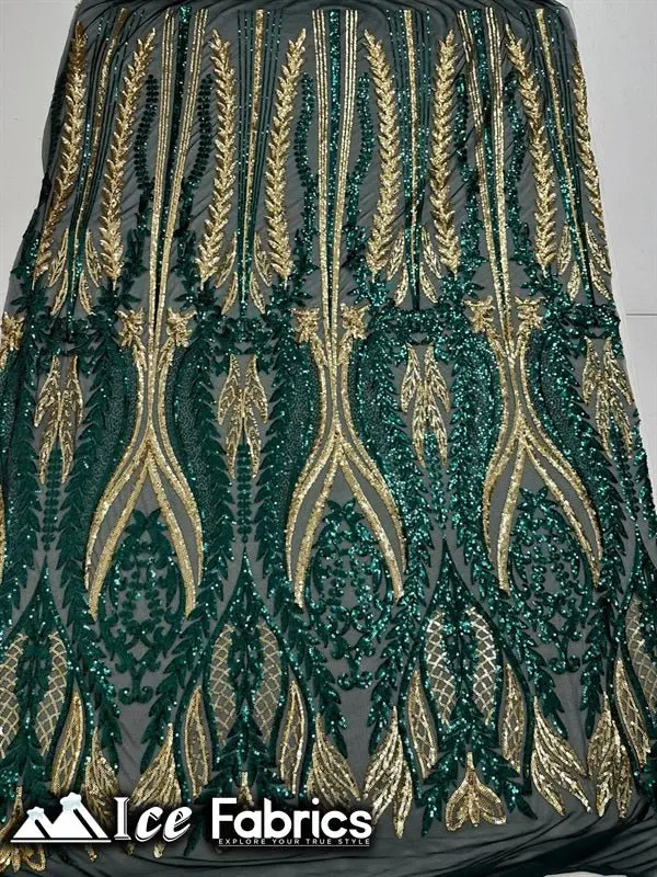 Damask-Print Sequined Spandex Mesh Fabric – Elegant Stretch Overlay 1