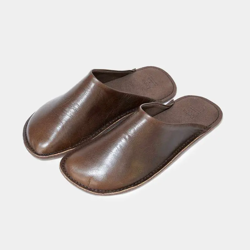 Dark Brown Waxed Leather Slippers – Reissued Classic Design 1