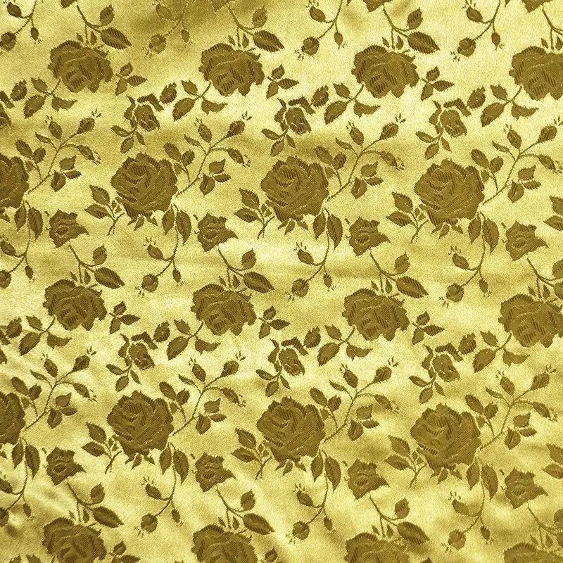 Dark Gold Floral Brocade Jacquard Satin Fabric 1