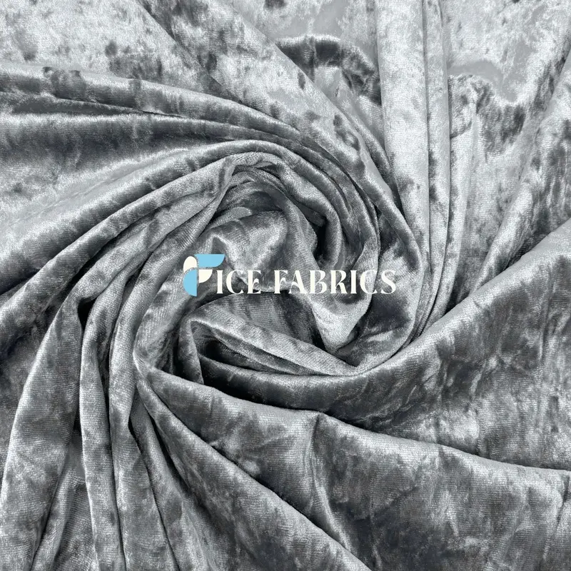Dark Gray Stretch Crushed Velvet Fabric By The Roll 1