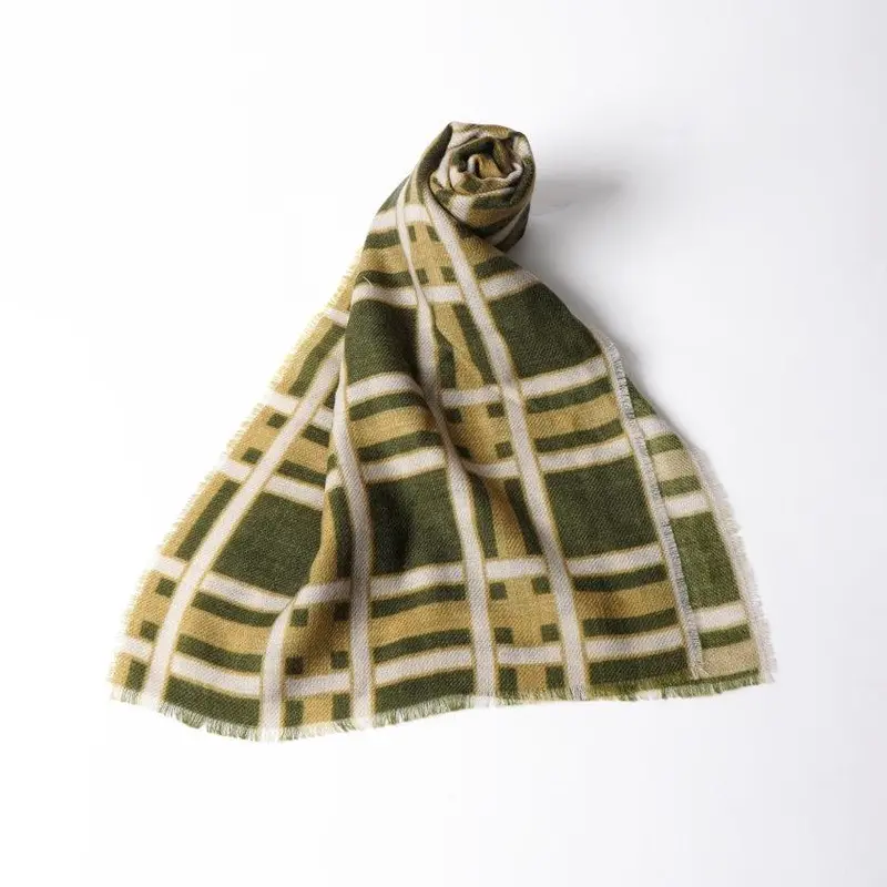 Dark Green Lattice Silk Scarf – Kyo Yuzen Technique By Nogiguchi Kihei 1